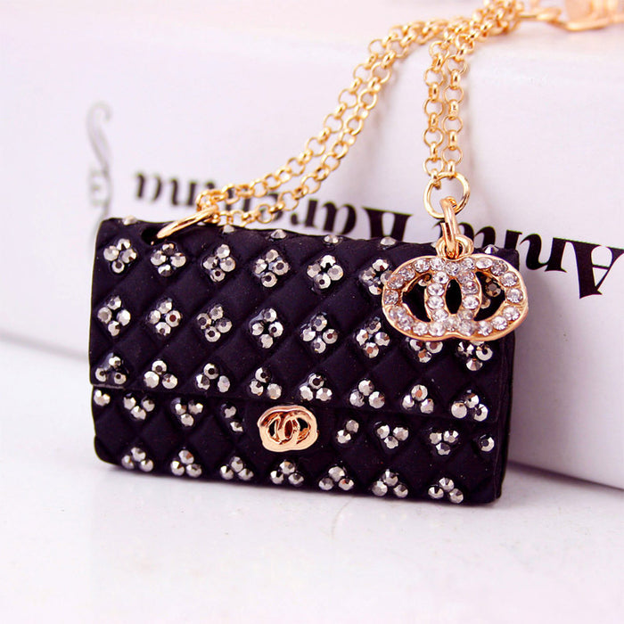Rhinestone Handbag Keychain with Chain, Cute Purse Bag Charm
