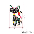 Black Silver Tone Cat Enamel Two Designs Metal Brooch Pin view 2