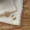 Gold-Tone Geometric Chunky C-Shape Open Hoop Studs view 3