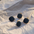 Navy Blue Cushion Square Gold Rim Drop Hook Earrings view 3