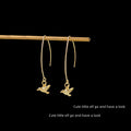 Gold-Tone Robin Bird Long Threader Hook Drop Earrings Pair view 2