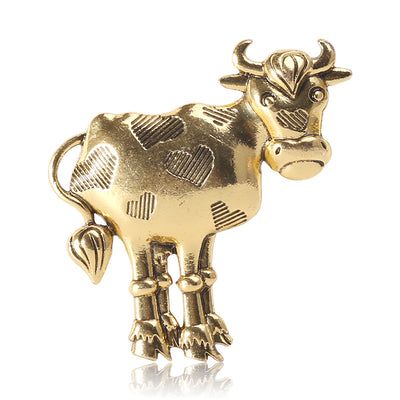 Front view of antique tone standing bull brooch decorative metal pin