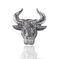 Sculpted Bull Head Brooch in Antique Gold and Silver Tones view 1