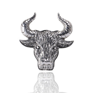 Sculpted Bull Head Brooch in Antique Gold and Silver Tones