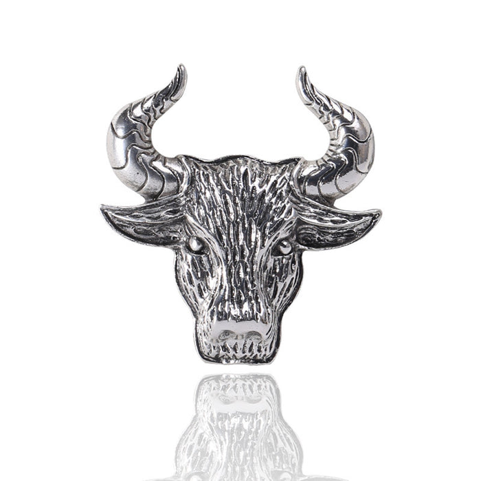 Sculpted Bull Head Brooch in Antique Gold and Silver Tones