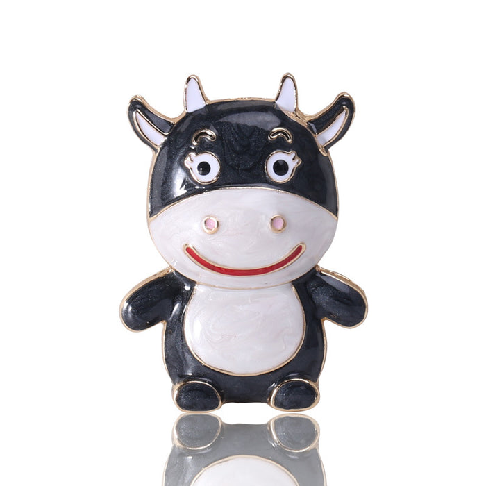 Enamel Cute Cow Brooch Cartoon Calf Animal Metal Pin