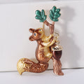 Squirrel on Branch Brooch Acorn Drop Enamel Pin Brown Grey view 6