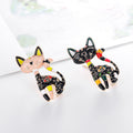 Black Silver Tone Cat Enamel Two Designs Metal Brooch Pin view 3