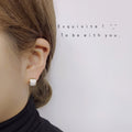 White Enamel Semi-Circle Gold Rim Stud Earrings Pair view 3