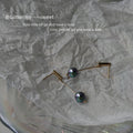 Gold Bar Stud Earrings Black Iridescent Pearl Long Drops view 2