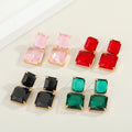 Gold Tone Double Square Faceted Crystal Drop Earrings in Five Colors view 1