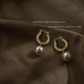 Gold Twisted Mini Hoop Earrings Champagne Pearl Drops view 1