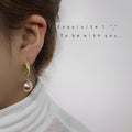 Gold Twisted Mini Hoop Earrings Champagne Pearl Drops view 3