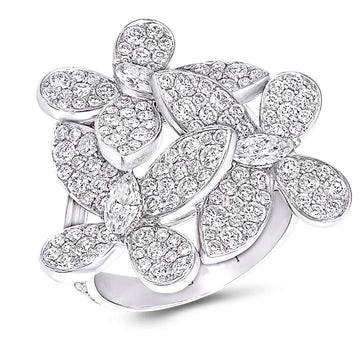 Silver Gold Rose Gold Pavé CZ Flower Cocktail Ring