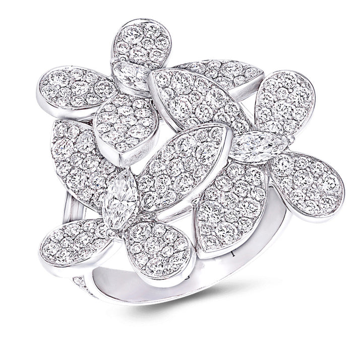 Silver Gold Rose Gold Pavé CZ Flower Cocktail Ring
