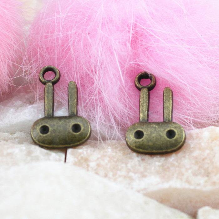 Long Ear Rabbit Head Metal Charms in Gold, Bronze and Silver Tones