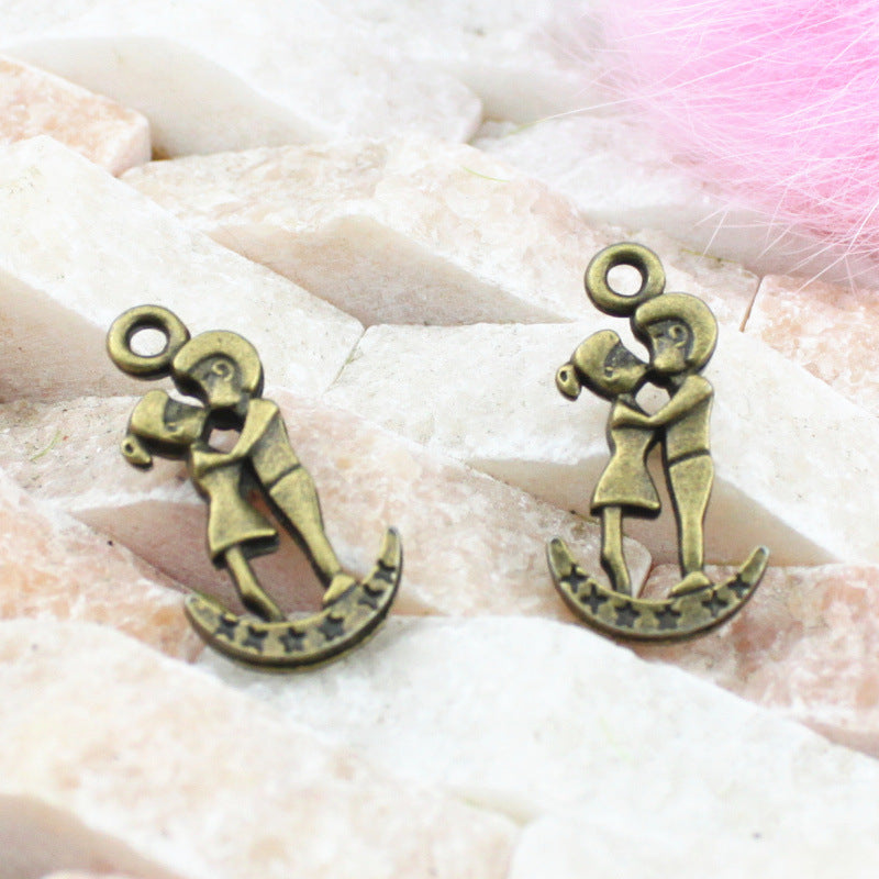 Double-Sided Kissing Couple Moon Star Alloy Charm Pendant
