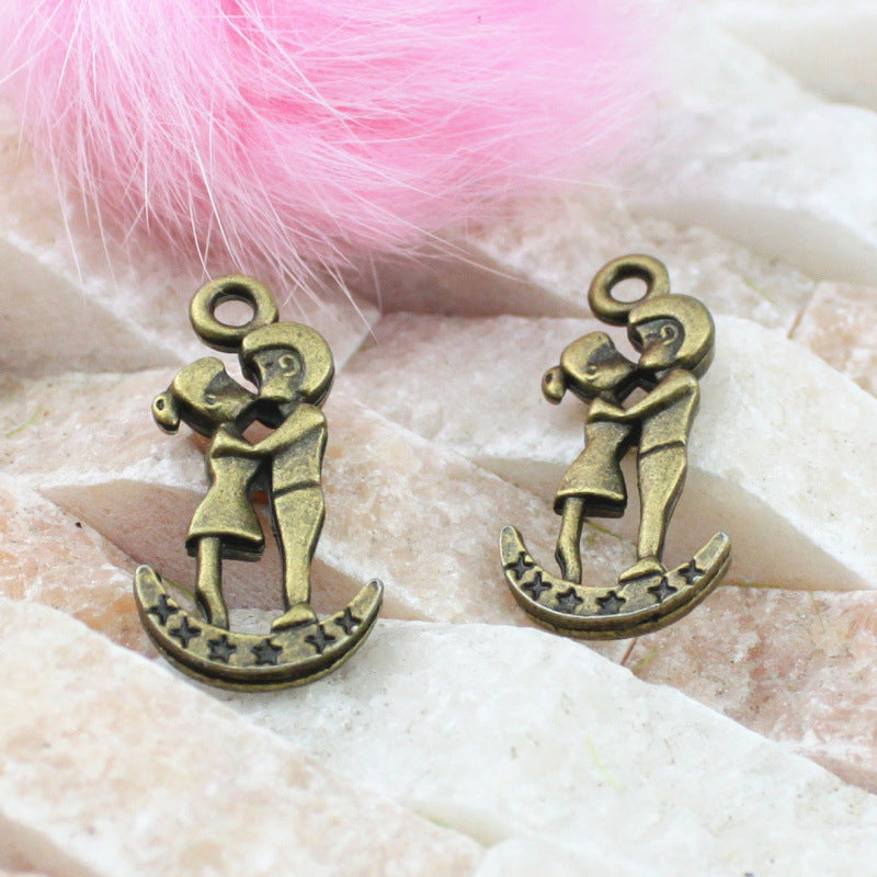 Double-Sided Kissing Couple Moon Star Alloy Charm Pendant