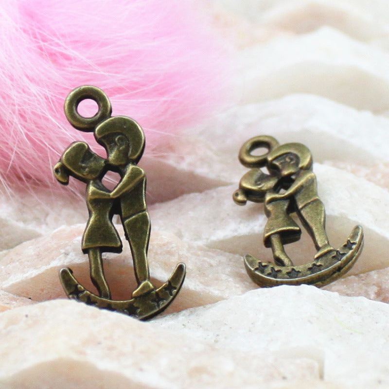 Double-Sided Kissing Couple Moon Star Alloy Charm Pendant