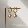 Gold Twisted Mini Hoop Earrings Champagne Pearl Drops view 2