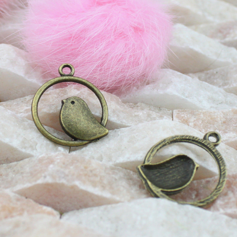 20mm Vintage Bird Circle Alloy Charm Pendant