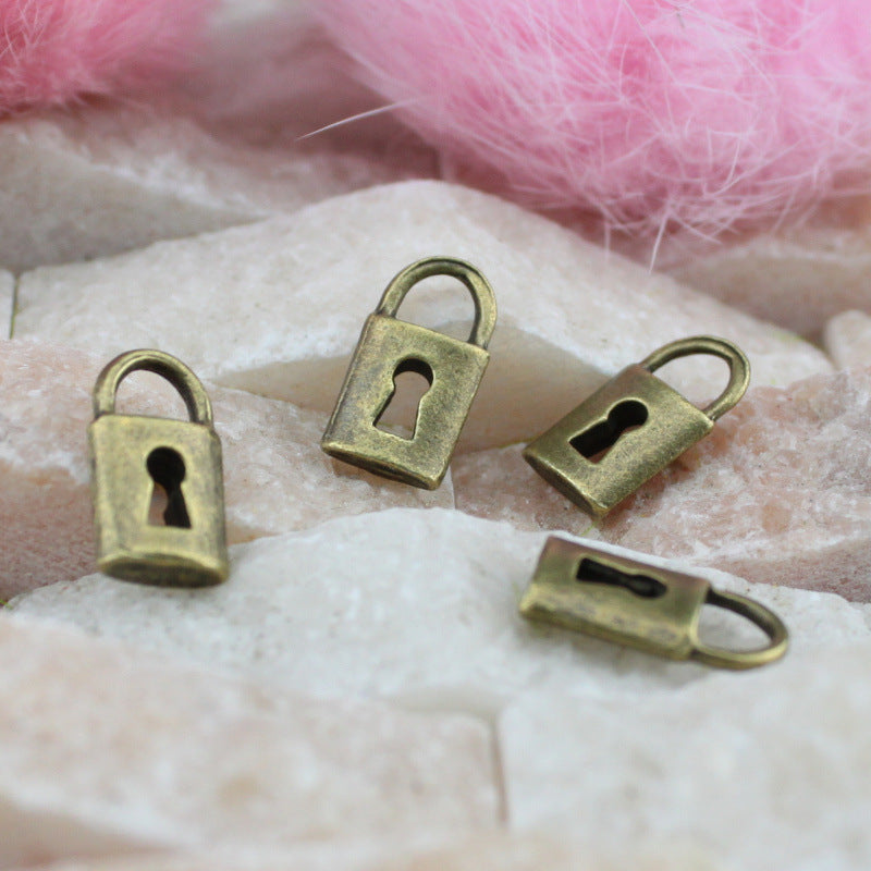 Double-Sided Rectangle Lock Alloy Charm Pendant 14x7mm