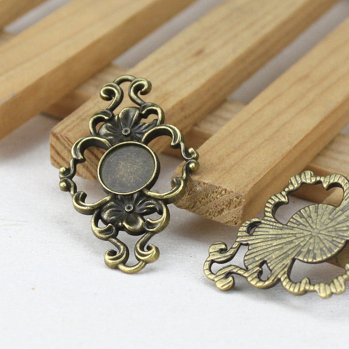 Floral Round Bezel Antique Tone Alloy Jewelry Making Component in 3 Finishes