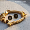 Antique Gold Round Flower Stud Earrings Amber Center Stone view 4