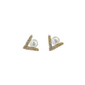 Gold Tone Mini V Pearl CZ Geometric Stud Earrings Pair view 5