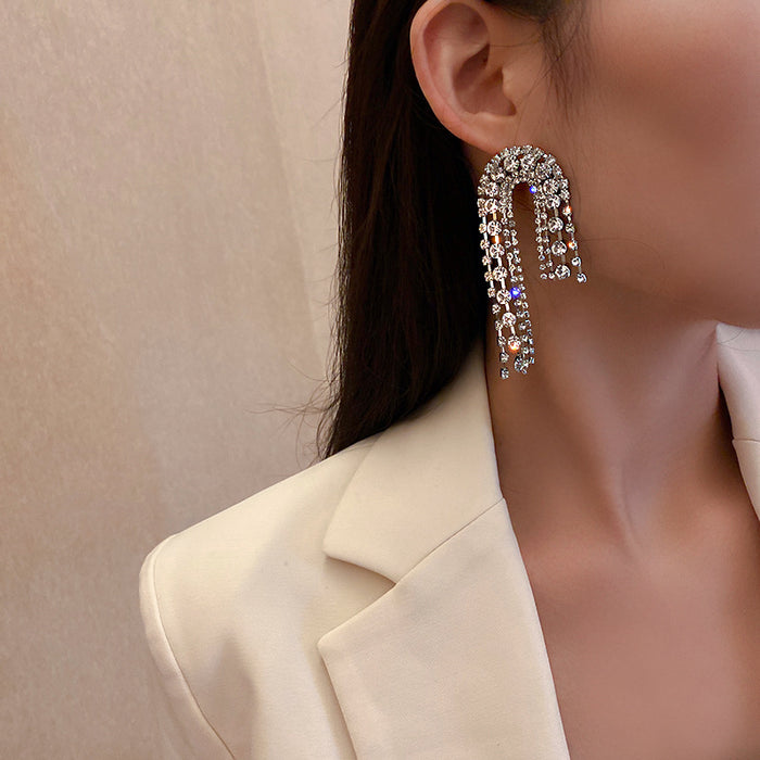 Crystal Arch Fringe Earrings with Sparkling Stone Details