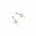 Silver Tone Clear Stone Eight Point Starburst Long Hoop Earrings view 5