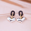 Black Link Polished Heart Drop Stud Earrings in Two Finishes view 5