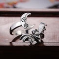 Silver Open Adjustable Bat Crescent Moon Band Ring view 4