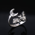 Silver Open Adjustable Bat Crescent Moon Band Ring view 3