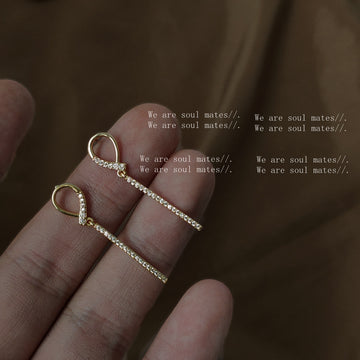 Gold Teardrop Pave Bar Drop Stud Earrings Clear Stones