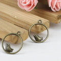 Bird in Round Frame Metal Charms in Gold, Bronze and Silver Tones view 2