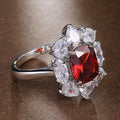 Silver Tone Red Oval Halo Statement Ring With Polished Clear Stone Detail view 4
