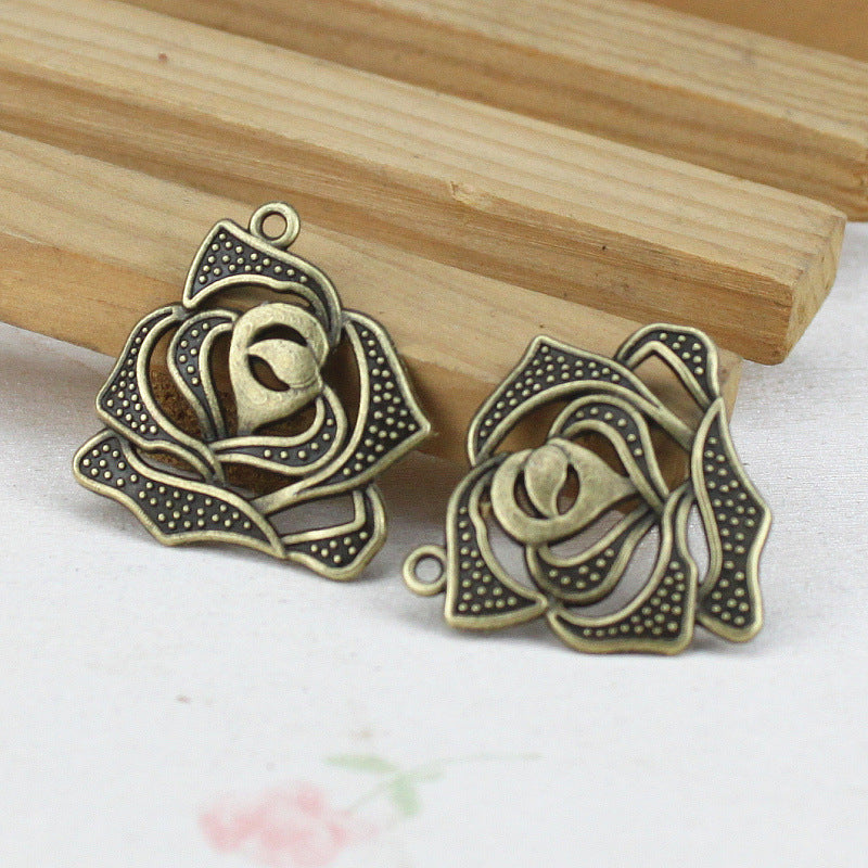 Vintage Alloy Rose Charm Pendant 27mm for DIY Jewelry