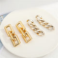Chunky Metal Chain Drop Earrings in Two Geometric Styles view 1