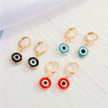 Gold Tone Round Enamel Evil Eye Huggie Drop Earrings in Three Colors view 1