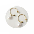 Gold Tone Round Hoop White Pearl Charm Hook Earrings view 5