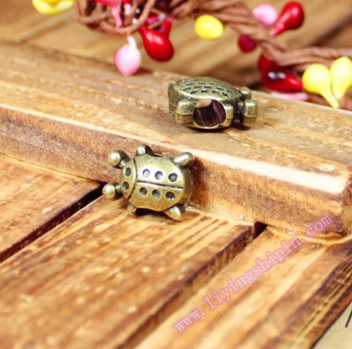Vintage Ladybug Large Hole Alloy Bead 14x11mm