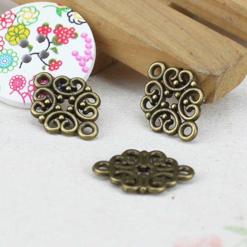 20x13mm Vintage Alloy Hollow Flower Connector with Top and Bottom Loops