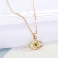 Gold Tone Rough Edge Eye-Shaped Glass Pendant Necklaces in Four Colors view 4