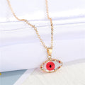 Gold Tone Rough Edge Eye-Shaped Glass Pendant Necklaces in Four Colors view 3