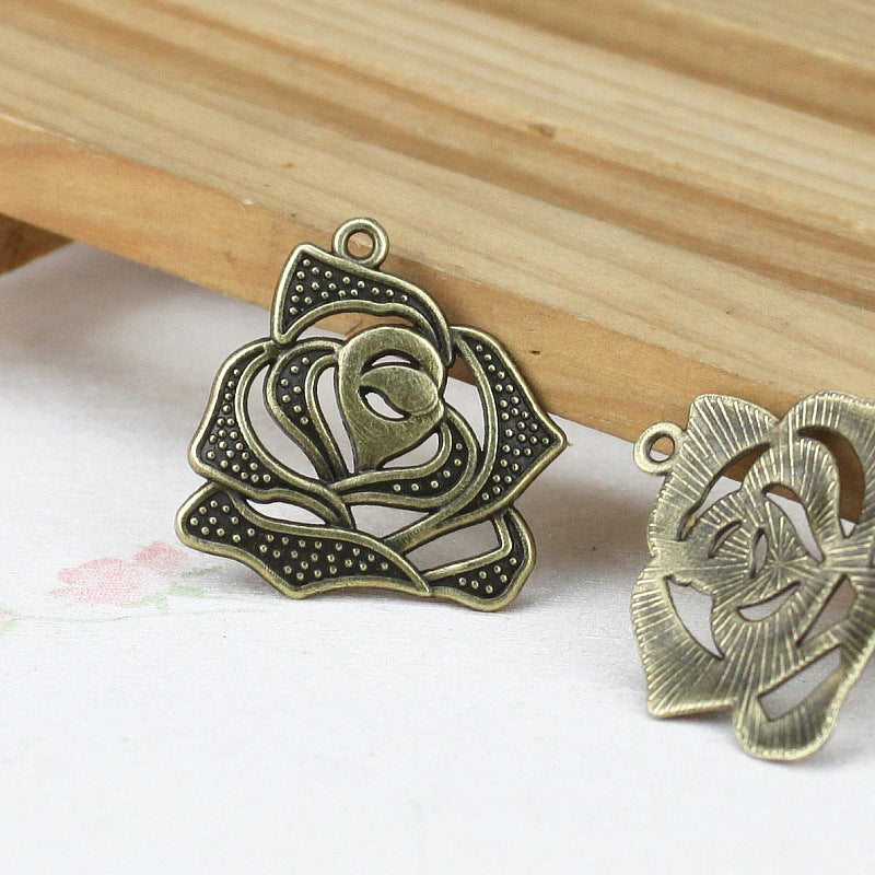 Vintage Alloy Rose Charm Pendant 27mm for DIY Jewelry
