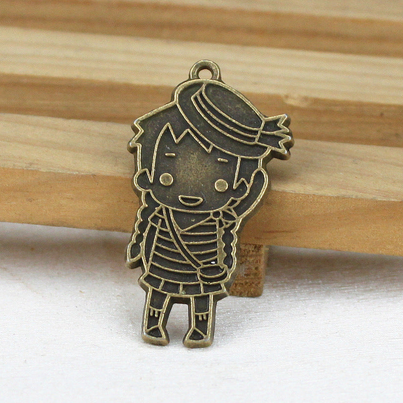 Fashion Girl with Braids Alloy Charm Pendant 37x20mm