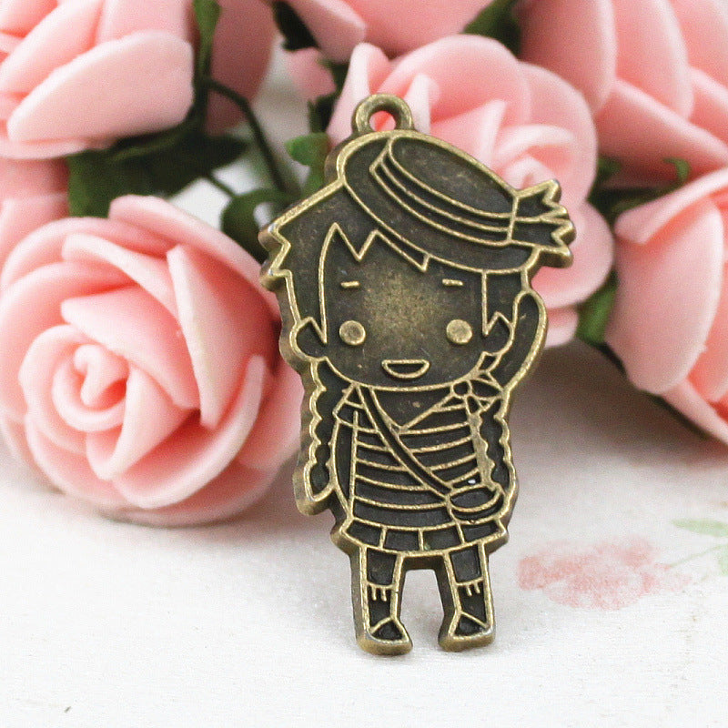 Fashion Girl with Braids Alloy Charm Pendant 37x20mm