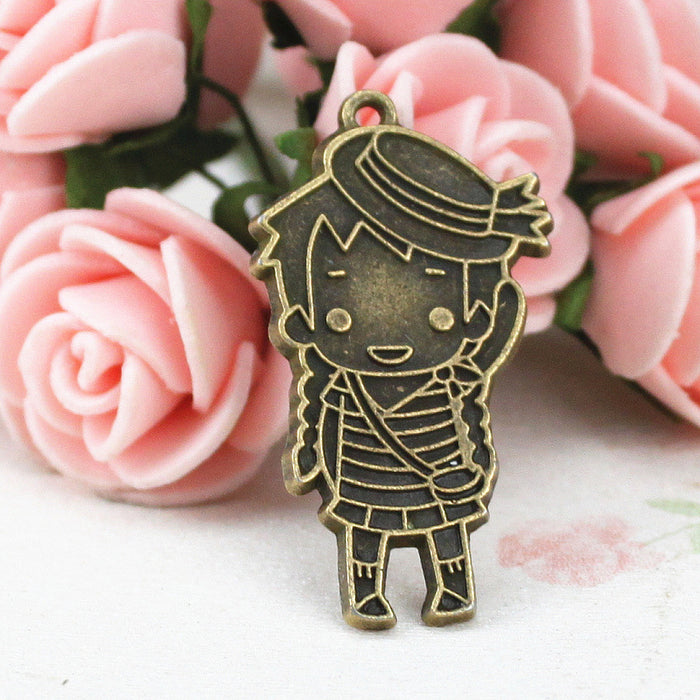 Fashion Girl with Braids Alloy Charm Pendant 37x20mm