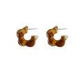 Tortoise Amber Marbled Resin Floral C-Hoop Stud Earrings view 5